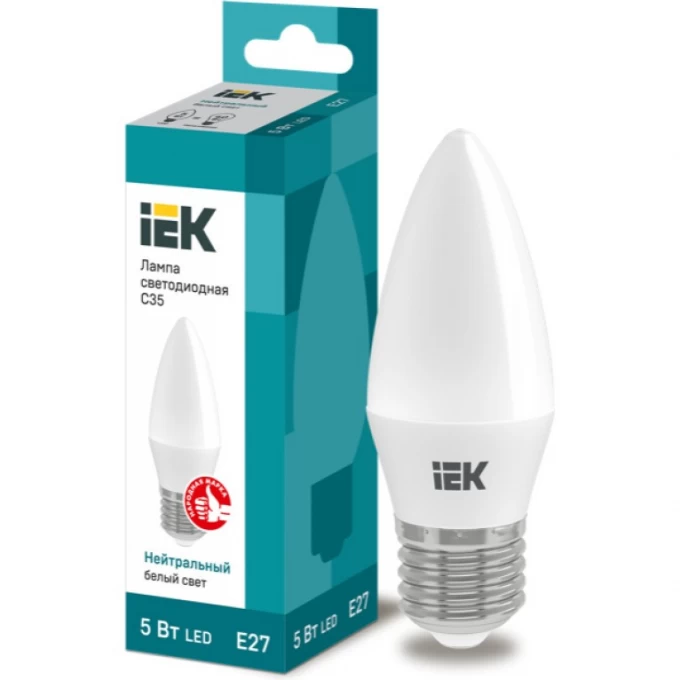 Лампа светодиодная IEK C35 свеча 5Вт 230В 4000К E27 - LLE-C35-5-230-40-E27 Лампа светодиодная IEK C35 свеча 5Вт 230В 4000К E27 - LLE-C35-5-230-40-E27