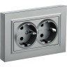 Розетка 2-местная с заземлением без защитных шторок IEK BRITE 16А в сборе РС12-3-БрА алюминий - BR-R21-16-K47-F