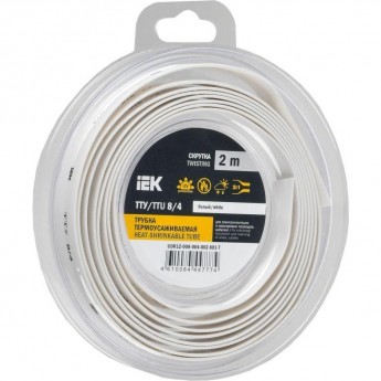 Трубка термоусадочная IEK ТТУ нг-LS 8/4 бел. (уп.2м) UDR12-008-004-002-K01-T